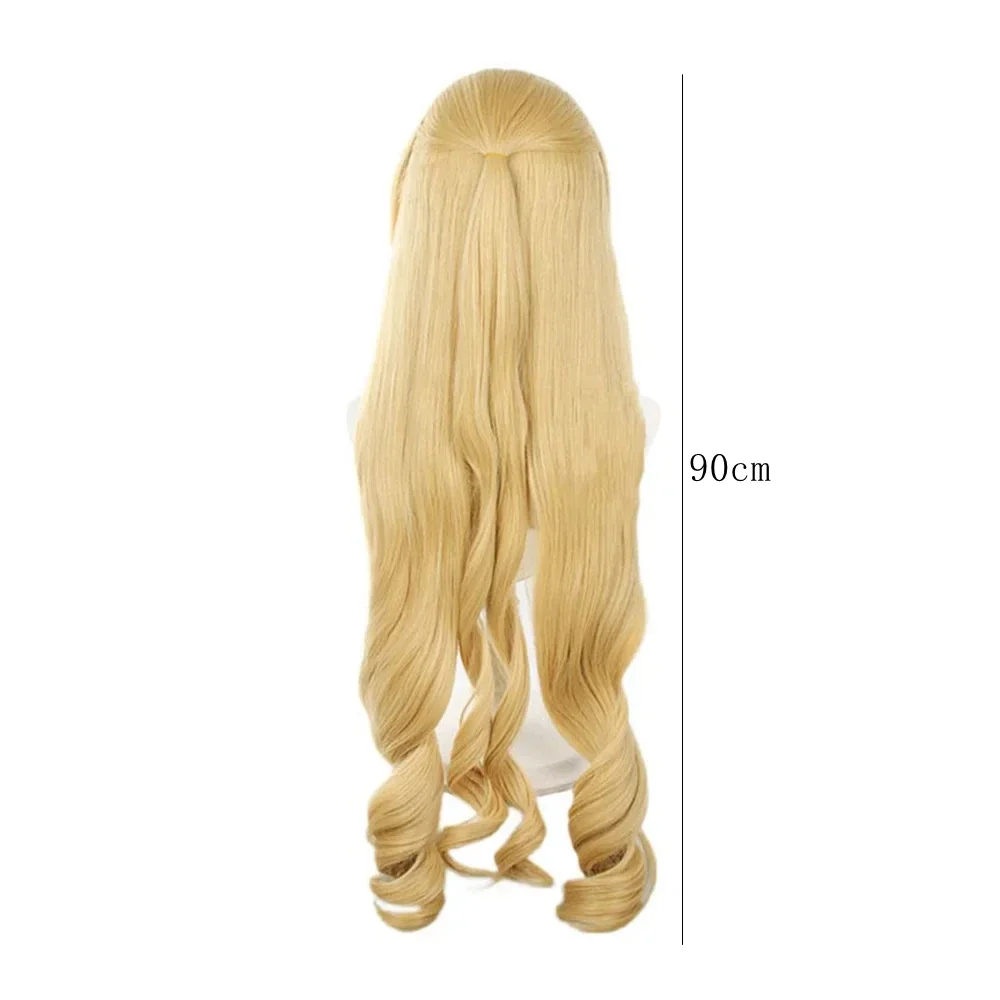 High Quality Genshin Impact Navia Caspar Cosplay Wigs Gold Curly Heat Resistant Synthetic Hair Props