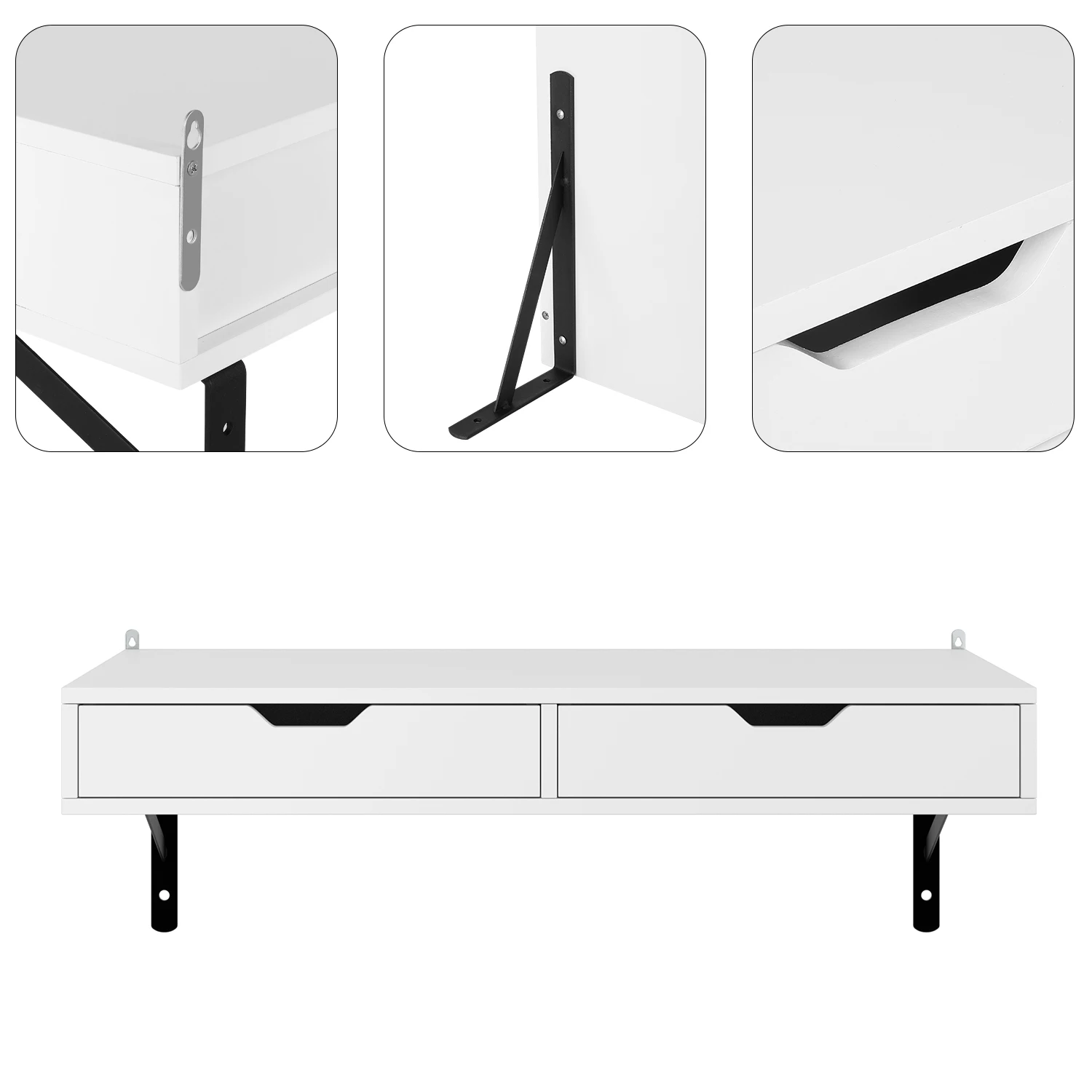 Getone Table Murale, Bureau Mural avec 2 Tiroirs 2 Supports, Table d\'ordinateur 80 cm, Table Suspendue, poste de travail de bureau en bois