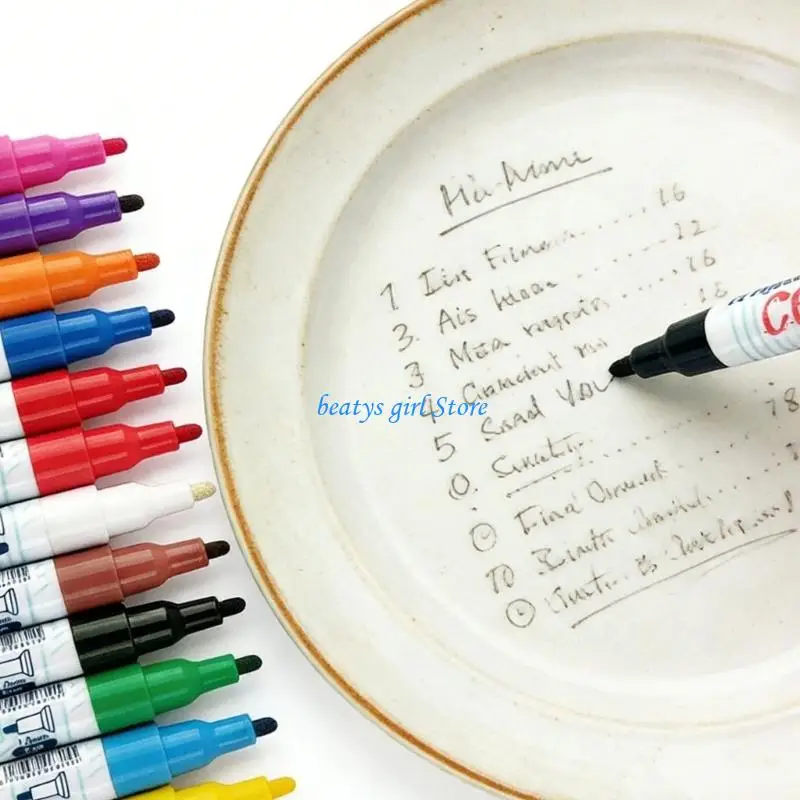 C7AB Set of 12 Easy To Use Ceramic Coloring Markers Pen With Quick Drying Formulas