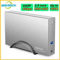 RSHTECH-carcasa de aluminio para disco duro externo, carcasa USB 3,0 a SATA para HDD SSD de 3,5 pulgadas, hasta 16TB