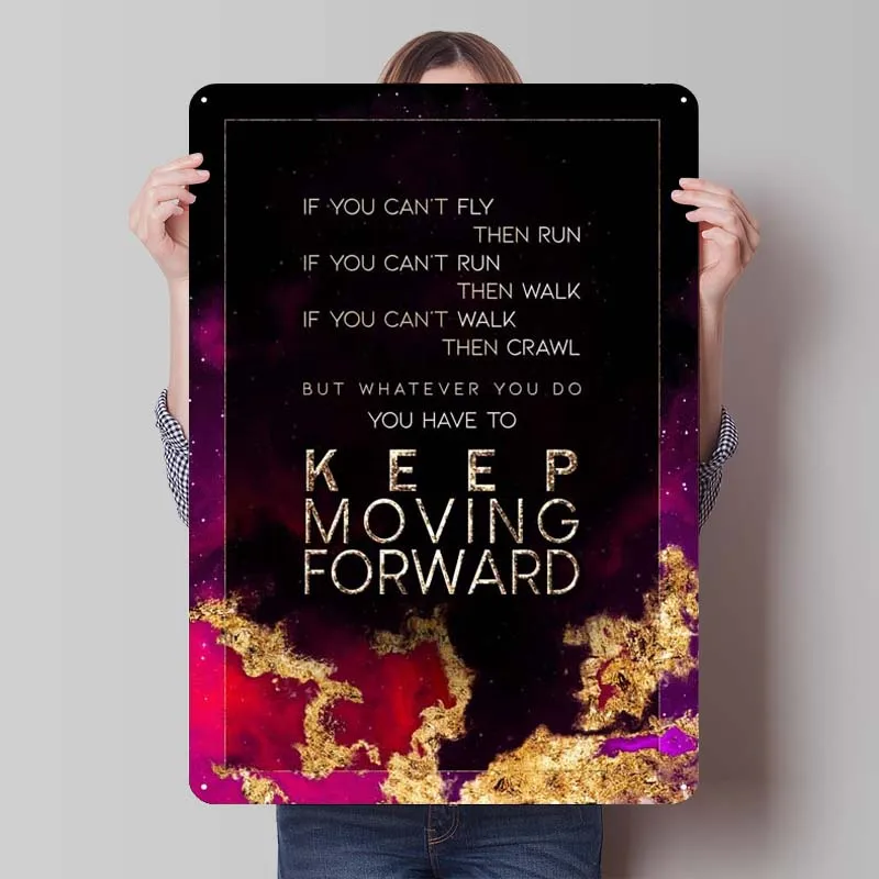 Keep Moving Forward Gold Tinplate Sign Space Poster Decoration for Home Decor Items Metal Sign Plaque for Wall Art Decoration