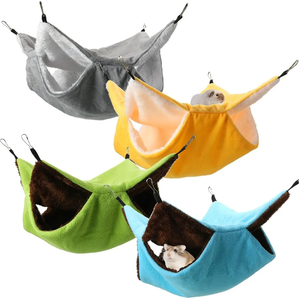 

4 Pcs Rat Hammock for Cage Small Animal Hanging Ferret Hammocks for Rat Accessories Double Layer Ferret Bed