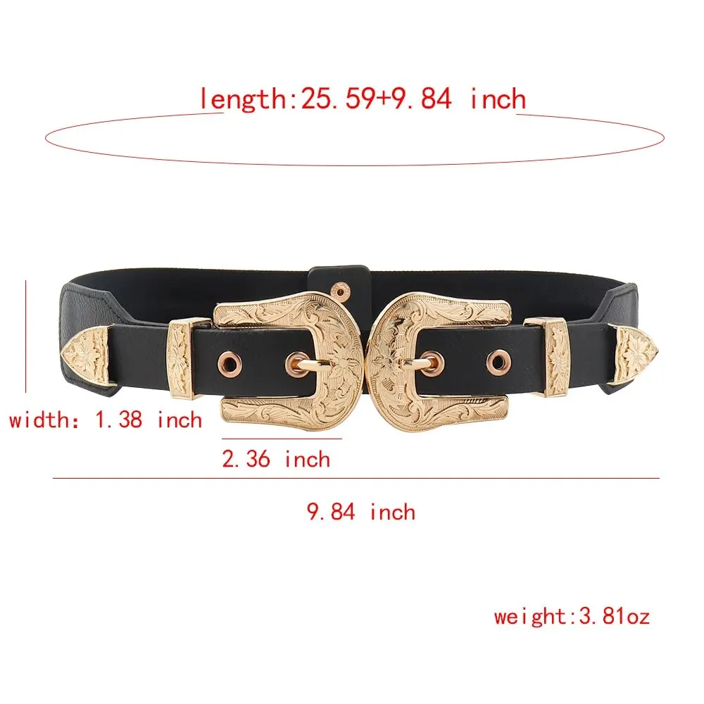 1 Piece With Black Double Buckle Waistband Gold Buckle Punk Style