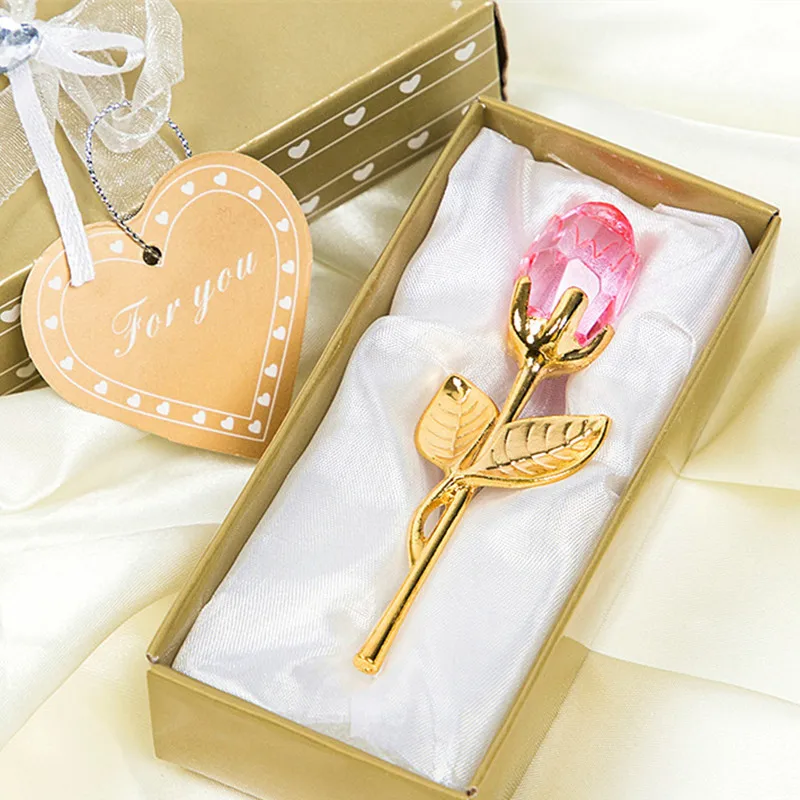 Wedding Gifts Crystal Glass Rose Artificial Flower Silver Gold Rod Rose Flower for Girlfriend Guest Valentines Day Gift