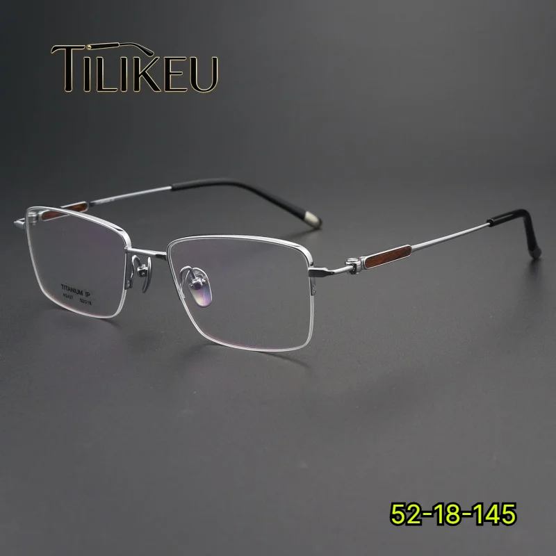 New Wooden Pure Titanium Eyeglasses Frame for Men Retro Sandalwood Square Half Rim Glasses Frame Men's Luxury Designer Eyewear