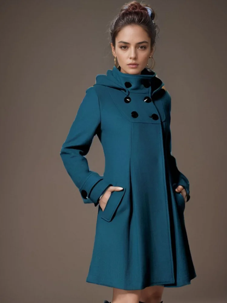 

Women's Woolen Coat Medium Length Tweed Cloak Double Row Button loween Cloak Windbreaker Women's Faion Spring Autumn