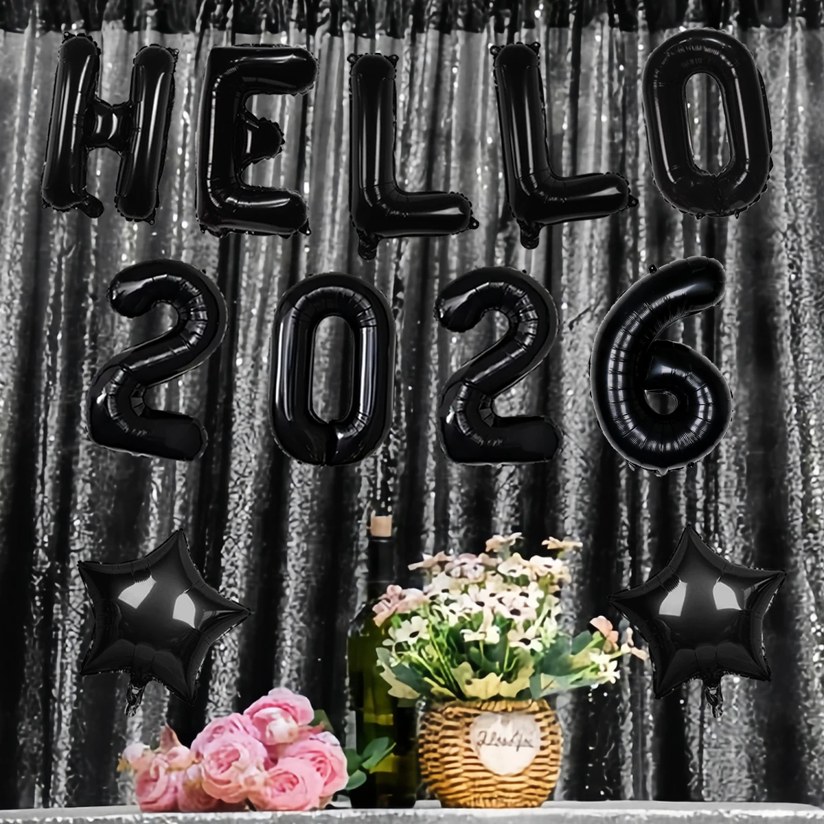 11 قطعة/المجموعة/مجموعة بالونات هالو سوداء، 2022، بالونات من رقائق النجوم، مستلزمات حفلات ليلة رأس السنة الجديدة، زينة سنة جديدة سعيدة 2022، مرحبا 2026