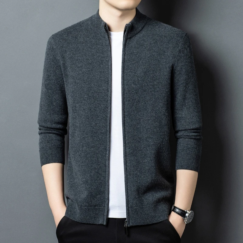 2026 New Fashion 100% Wool Autumn Winter Men's Coat Wool Sweater Zipper Cardigan