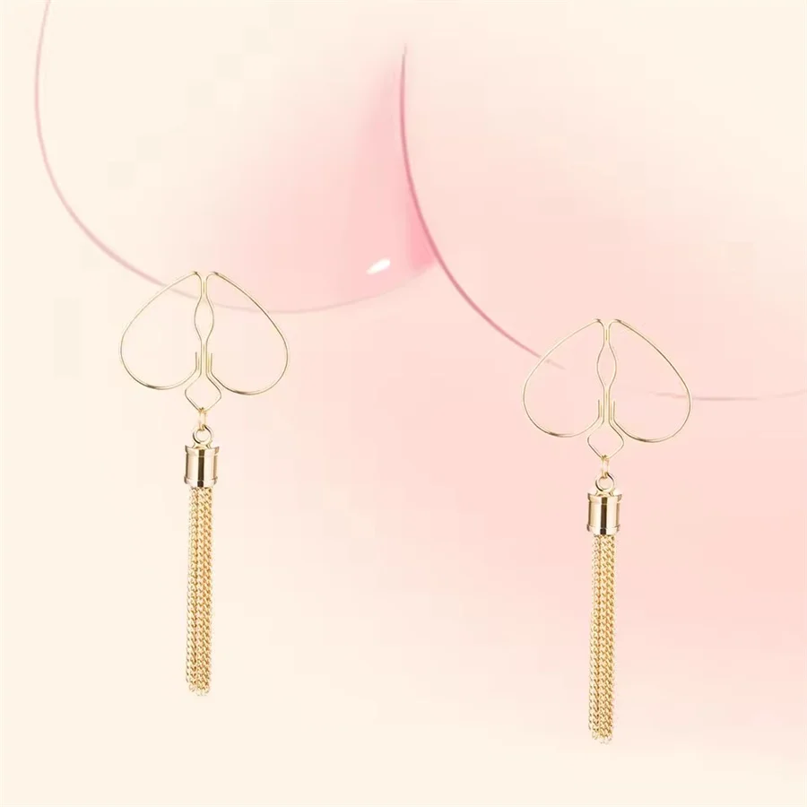 المعادن الحلمة كليب الذهبي القلب الخوخ على شكل قلادة عصابة شرابات الحلمة المشابك غير ثقب مجوهرات للجسم الإناث اللعوب الجنس لعب #2