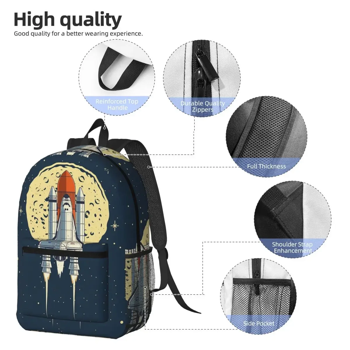 Space Shuttle Rocket Backpack Daypack Large Capacity Children BookBag School Bag Shoulder Bags for Men Women
