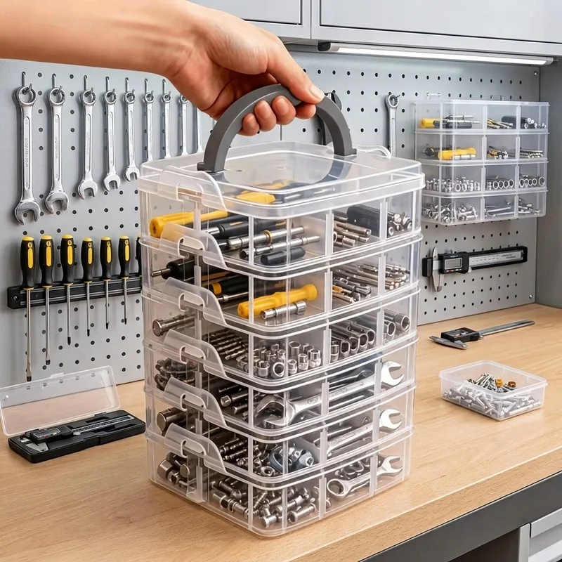 6-Layer Transparent Tool Storage Box Multifunctional Organizer for Screws Nuts Bolts Hardware Parts Classification Storage Case