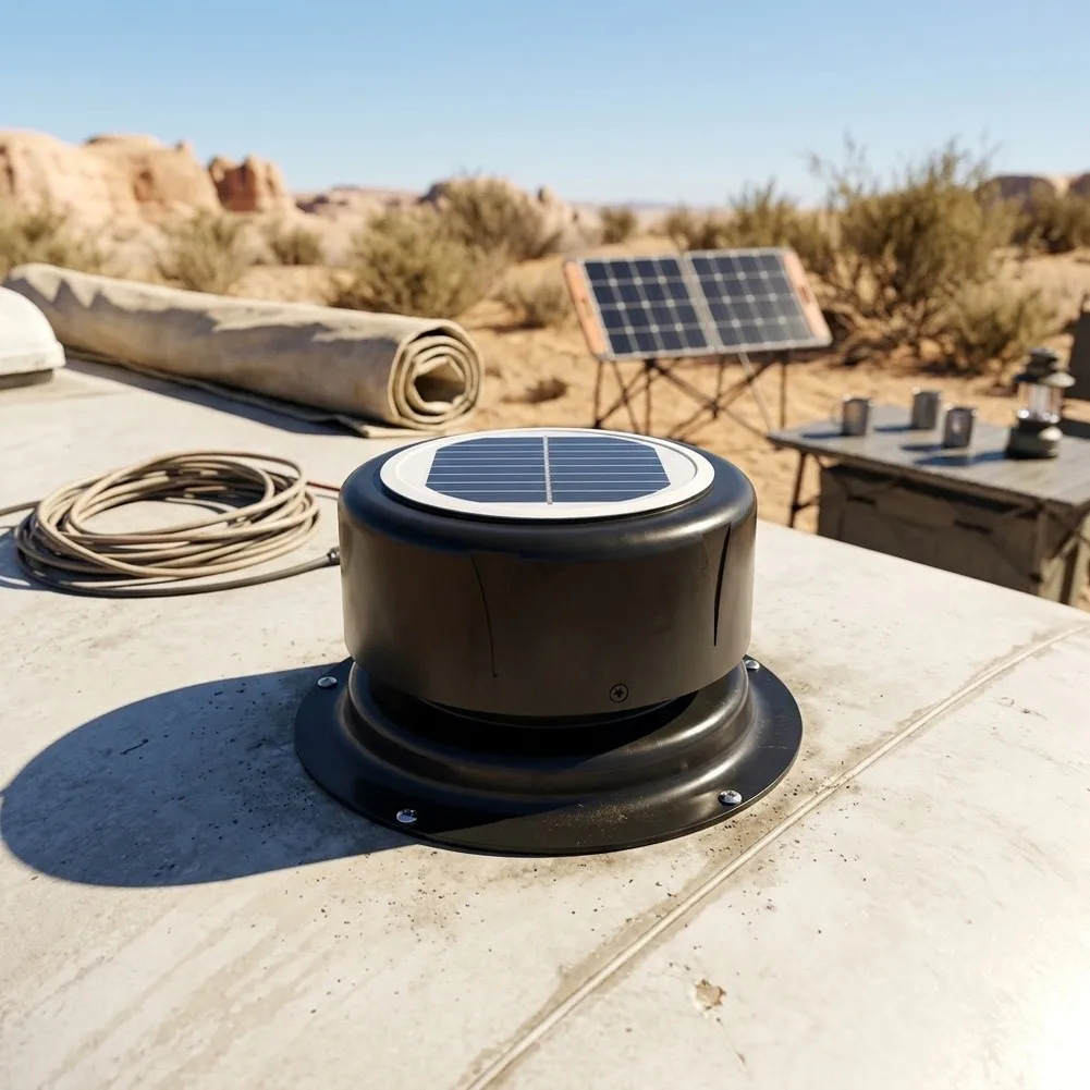 Solar Powered Roof Vent Fan for RVs Trailers Boats Sheds Compact 6.8 Inch Ceiling Mount Attic Ventilation System