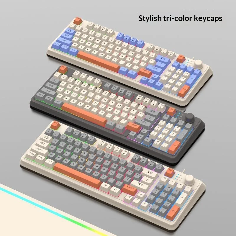 Xunfox Gaming Keyboard K82 Triple Color Matching Keycaps Wired Usb Rgb Backlit Rotary Knob For Desktop Pc Laptop Office