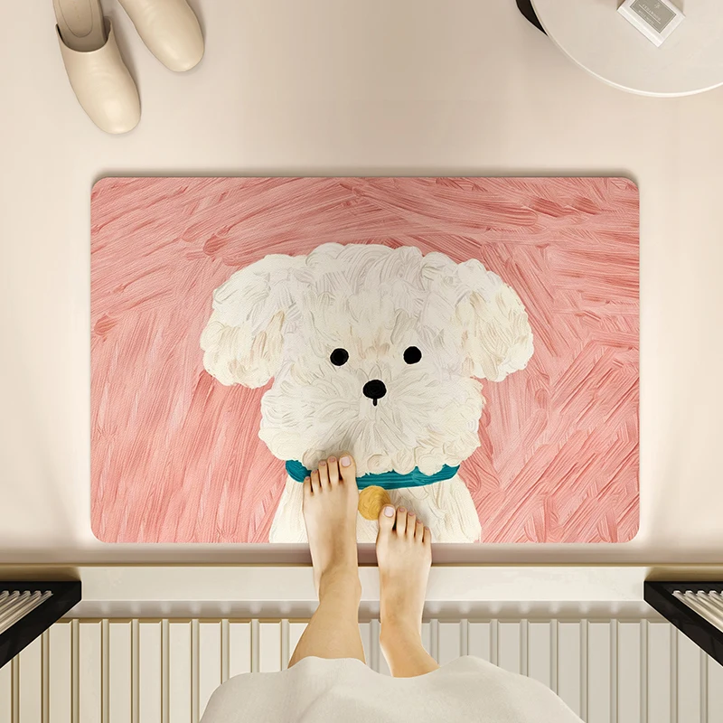 

Qui Dry Cartoon Dog Batoom Mat Batoom Entrance Anti Slip Dia Mud Absorbent Soft Pad Toilet Foot Pad Home Use