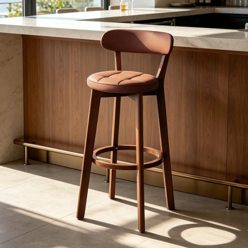 Modern Minimalist Solid Wood High Backrest Bar Stool Front Desk Nordic Luxury Bar Stools for Kitchen Barstool for Home Use