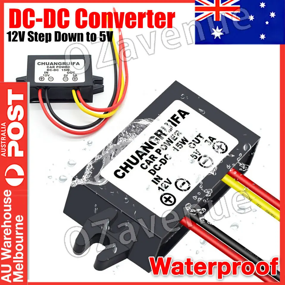 

1x Waterproof DC-DC Converter 12V Step Down to 5V Car Power Supply Module 3A AUS