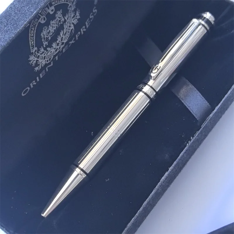 French Designed Heavyweight Twist Action Ballpoint PenSilver Plated G2 0.7mm Black Refills Luxury Gel Pens High Quality Gift Box