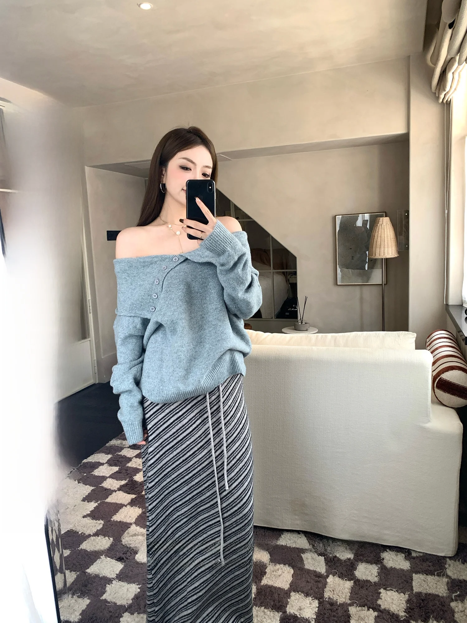 

Вязаная юбка Color Blo с эластичной талией, скрывающая бедра, стройнящая, длинная, в корейском стиле, для повседневной носки, А-силуэт