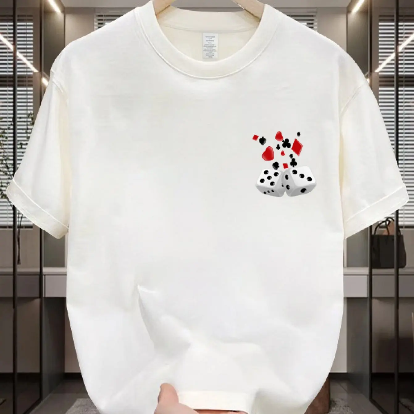 تي شيرت رجالي قطني مع نرد وبطاقة بدلة جرافيك كاجوال برقبة دائرية تي شيرت مريح رياضي بأكمام قصيرة ملابس رجالية #2