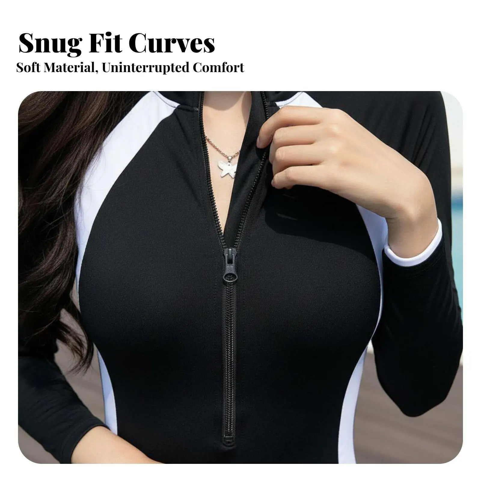 Long Sleeve Zip up Swimsuit Flattering Fit Single-Piece Surf Suit Modest Coverage Boyleg Sun Protection Swimsuit for Students,