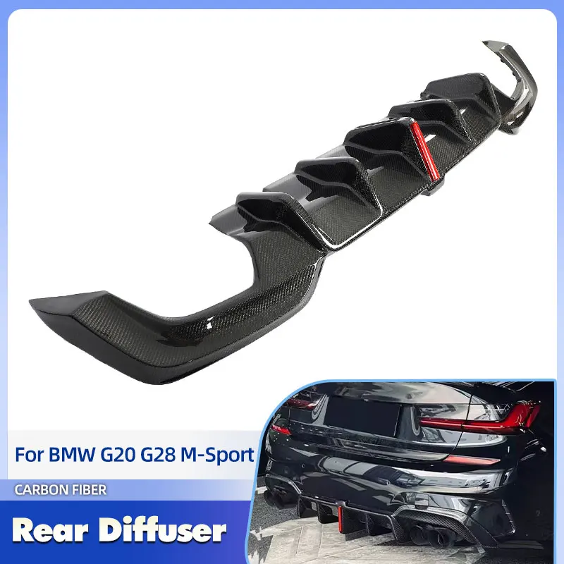 

Car Rear Bumper Diffuser Lip Spoiler Carbon Fiber for BMW G20 G28 M-Sport Sedan 2019-2022 Racing Rear Apron Lip Body Kit