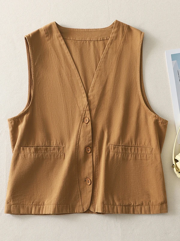 

Повседневный хлопковый женский жилет с v-образным вырезом, куртка, верхняя одежда, ранняя осень, новый универсальный модный топ с застежкой на одной пуговице