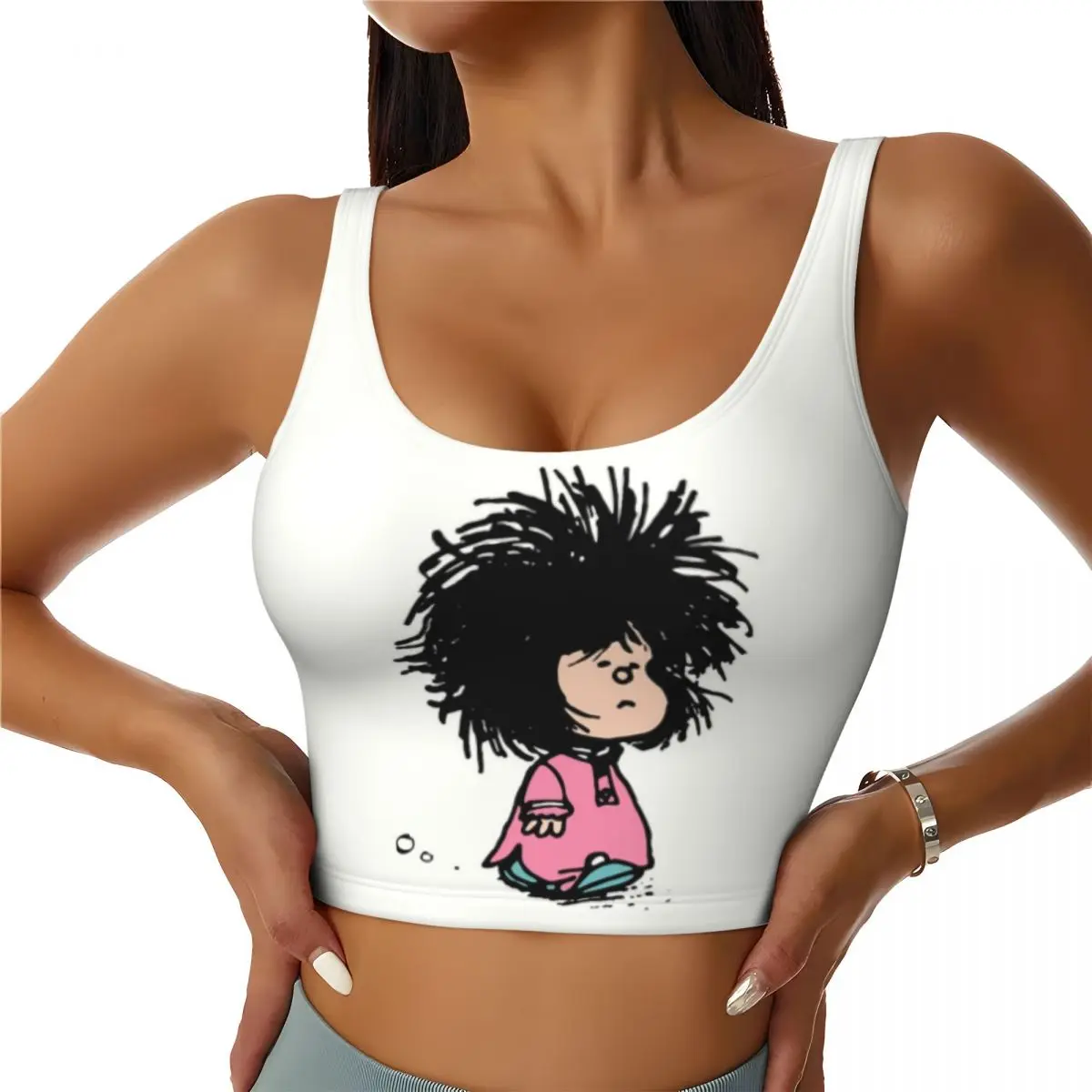 Custom Women Humor Manga Mafalda Sports Bra Quino Argentina Cartoon High Impact Gym Workout Yoga Crop Tank Tops