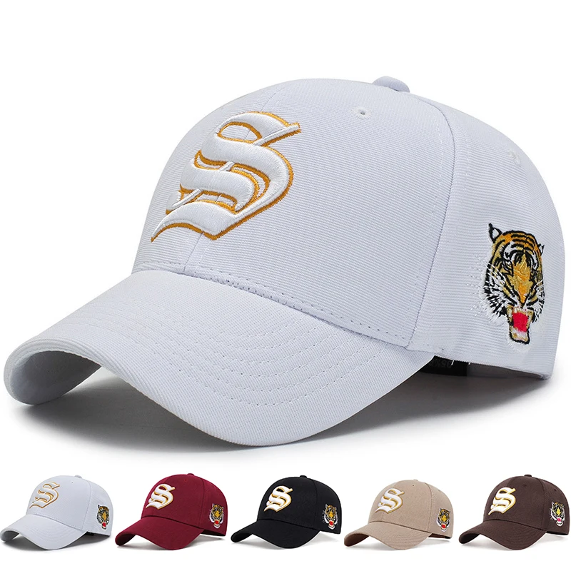 Unisex-Baseballkappen mit S-Buchstaben und seitlicher Tiger-Stickerei, verstellbare Freizeithüte, Sonnenschutzhut für Frühling und Herbst im Freien – Detail 1