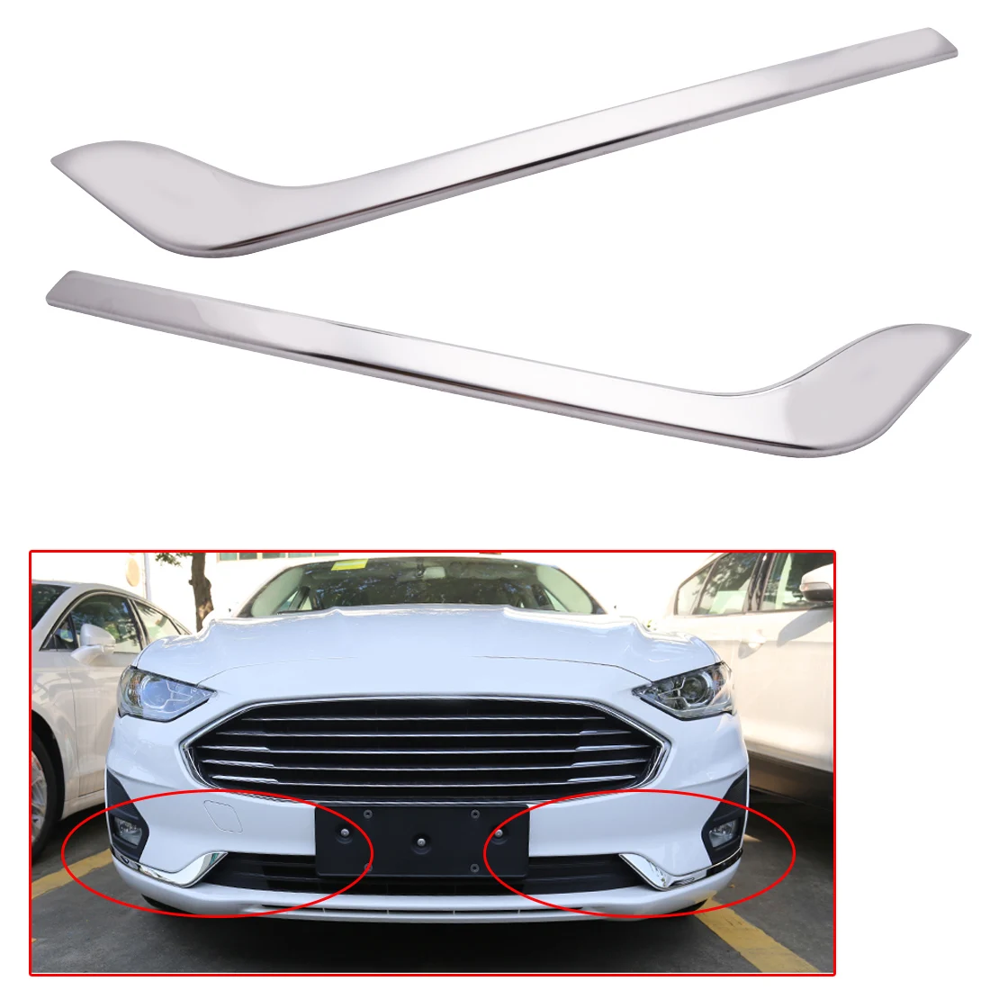 

Front Bumper Lip Spoiler Stripe Cover Steel Chrome fit for Ford Fusion Mondeo 2019