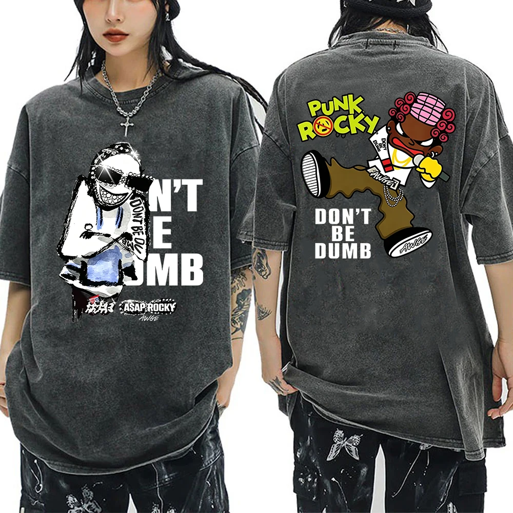 Asap-Rocky Don’t Be Dumb Tour 2026 Vintage Washed T-shirt Unisex Oversized Cotton Streetwear Hip Hop Graphic Print Tee Tops view 2