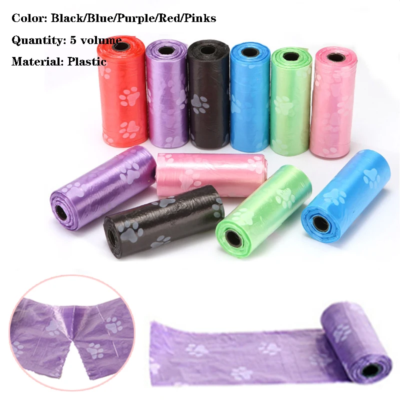 5 Roll With Claw Mark Pet Dog Collector Garbage Poop Bag Disposable Puppy Cat  Pooper Bag Small Rolls Outdoor Clean Pets Supplie