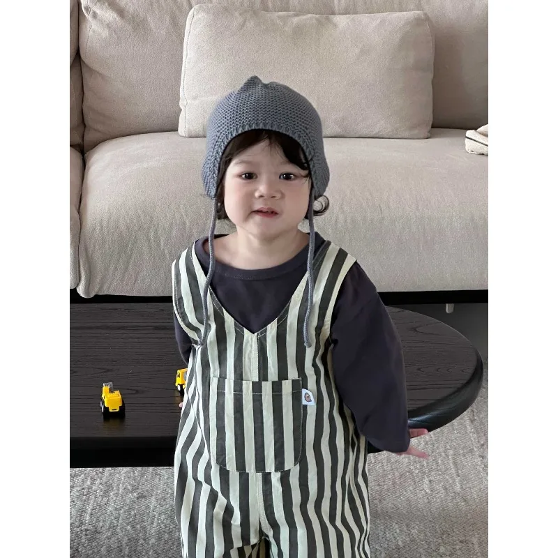 

Kids Clothes Set Long Sleeved T-shirt Baby Boys Overalls Jumpsuits Striped Overalls 2pcs Children Play Suit Clothes