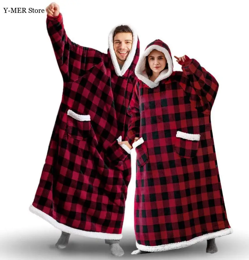 

2025 Winter Super Long Flannel Blanket Winter Hoodies Sweatshirt Robe Women Men Pullover Fleece Giant Tv Oversized Home Wear