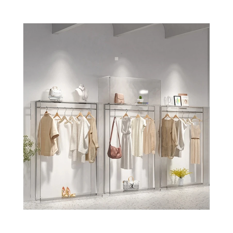 

Acrylic Clothing Display Rack Transparent Display Cloth Cabinet Multifunctional Acrylic Shelves Rack For Boutique