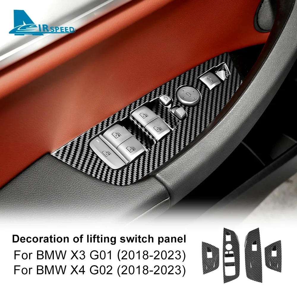 For BMW X3 X4 G01 G02 2018-2023 ABS Carbon Fiber Car Door Handle Pull Trim Cover Inner Window Lifting Switch Panel