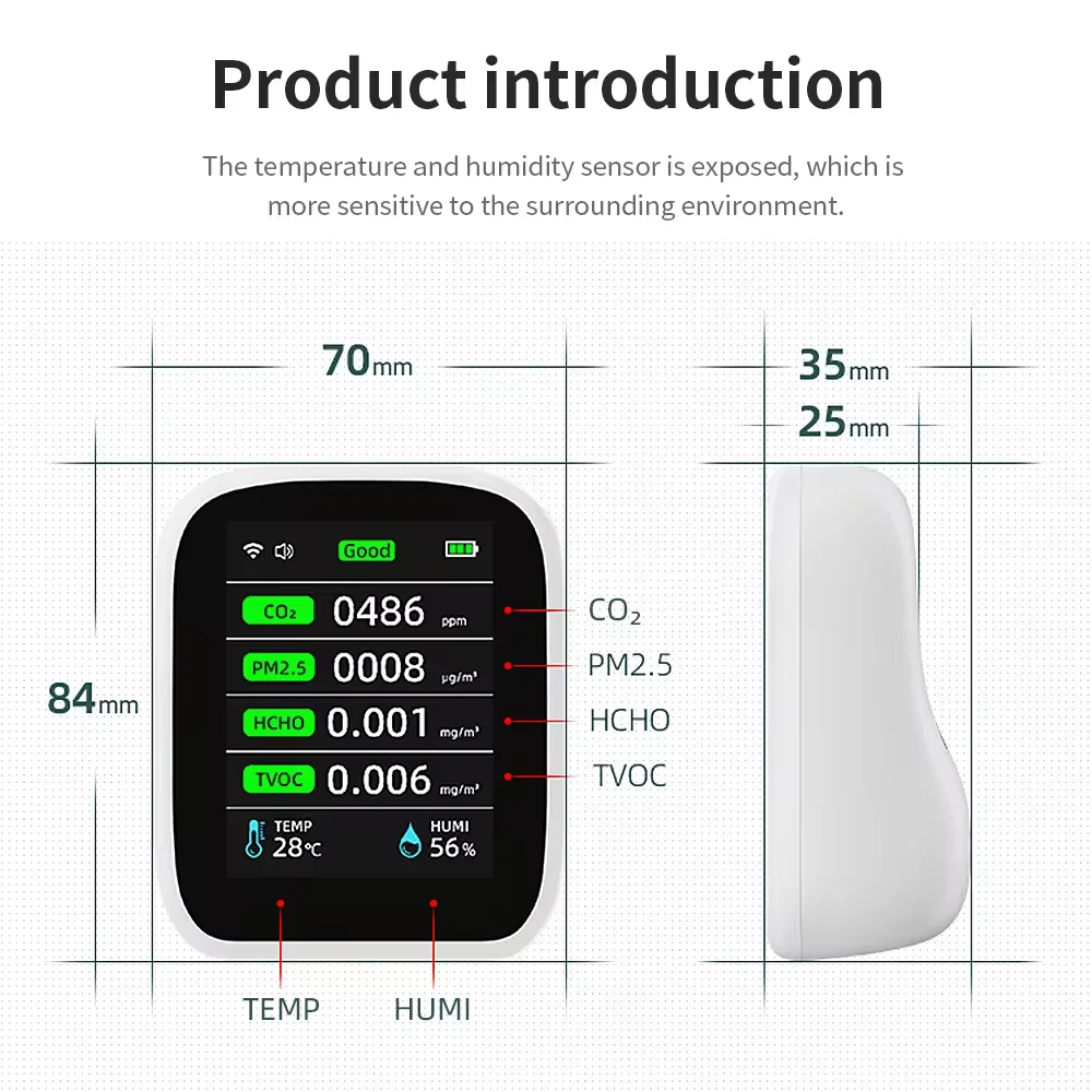 Nieuwe PV28-CW Smart Multifunctionele Digitale WiFi 8 in 1 Tuya PM2.5 Luchtdetector Indoor Luchtkwaliteit Monitor voor Thuis Kas