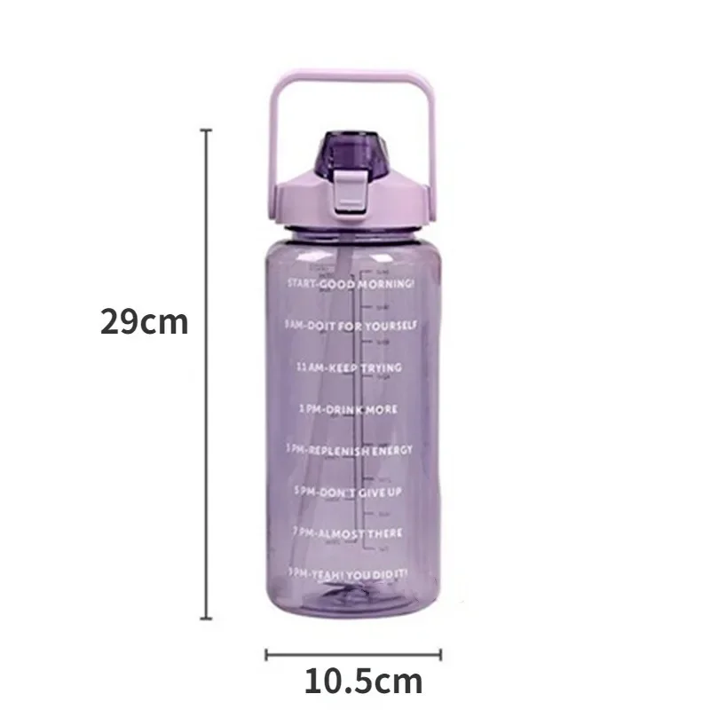 2000ml Sports Drinking Bottles with Time Marker Men Women Water Bottle with Straw Large Capacity Outdoor Cup Fitness Drinkware