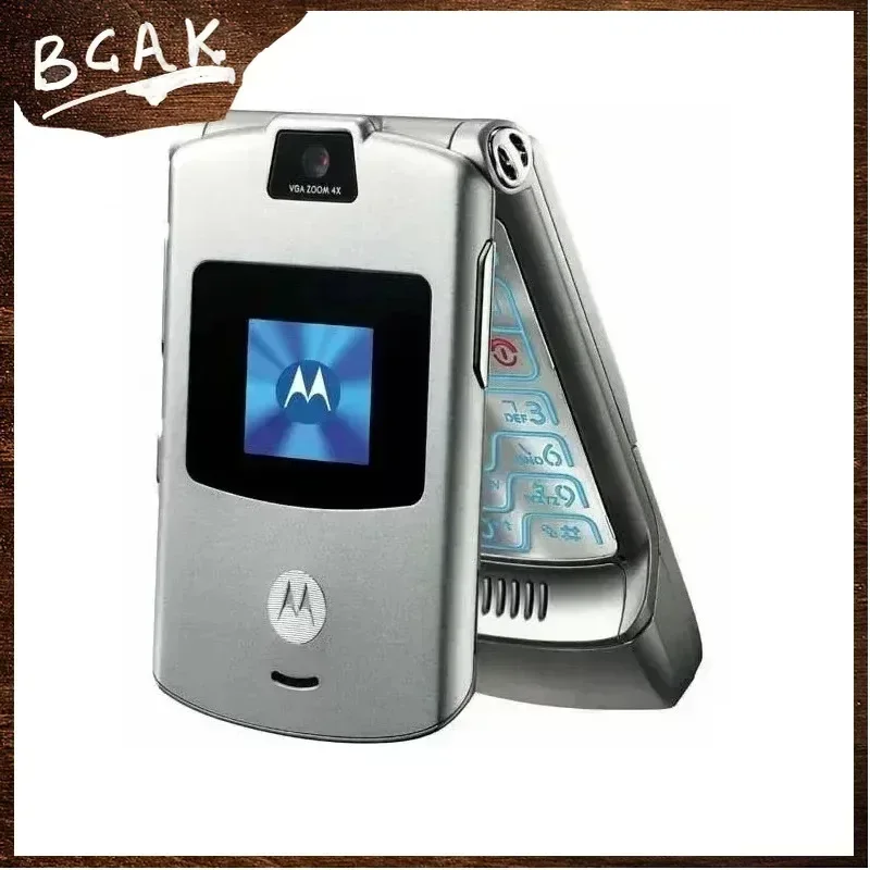 Hot New Style MOTOROLA RAZR V3 Refurbished Hight Quality Unlocked Clamshell Bluetooth Mobile Cell Phone GSM 1.23 MP Camera 850/9