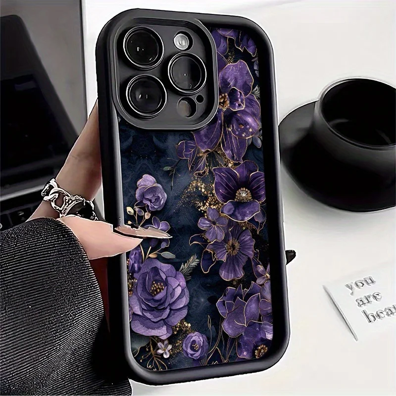 

Purple large flower pattern phone case for iPhone 16 15 14 13 12 11 Pro/ Max/Plus shock-proof rear cover anti-fingerprint