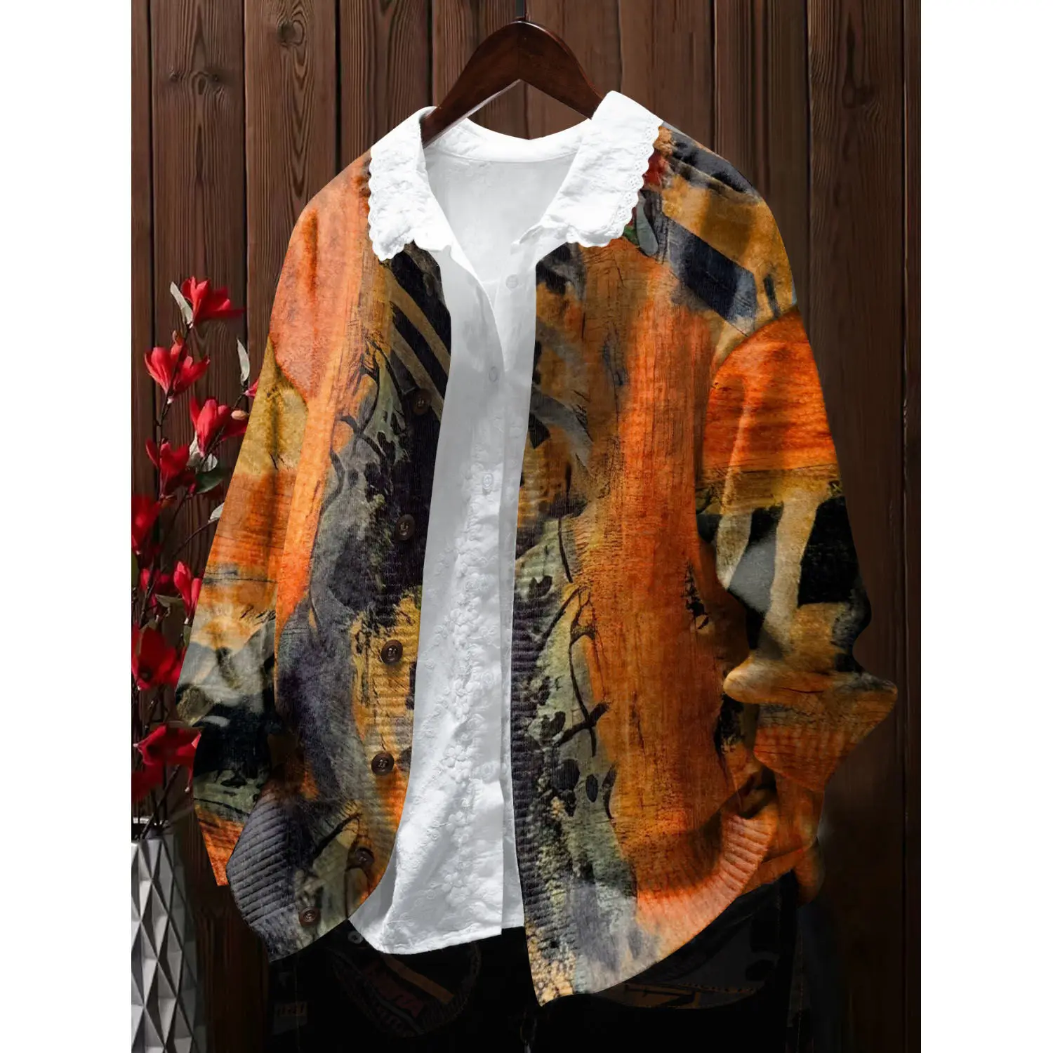 

American Aesthetic Abstract Printing Cardigan Boho Sweater Coats Loose Long Sleeve Jacket Autumn Winter Outerwear French Style