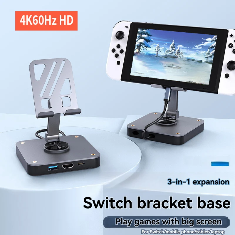 

Foldable Phone Gamer Stand Docking Station USB C Hub Folding 4K 60Hz HDMI-compatible PD 100W for Nintendo Switch Steam Deck