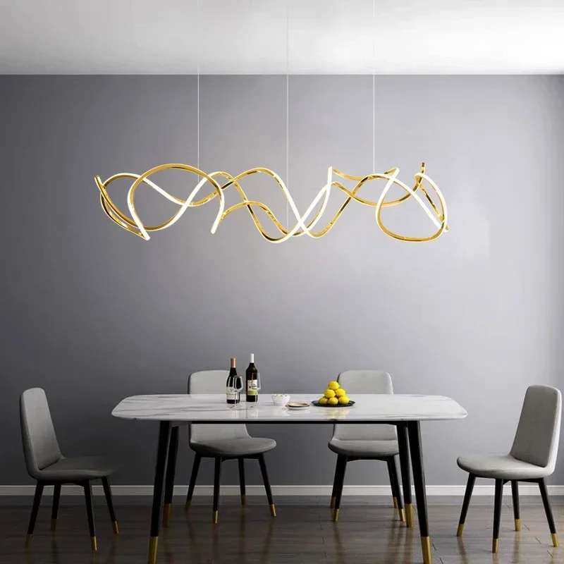 Modern Minimalist Stainless Steel Wave Decorative Lights Hotel Villa Design Model Room Irregular Light Luxury Chandelier New