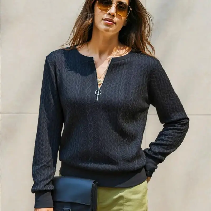 سويت شيرت نسائي طويل اللون Sve مستدير من القماش الناعم المريح، مجموعة ملابس الشارع الشهير Sle للخريف #3