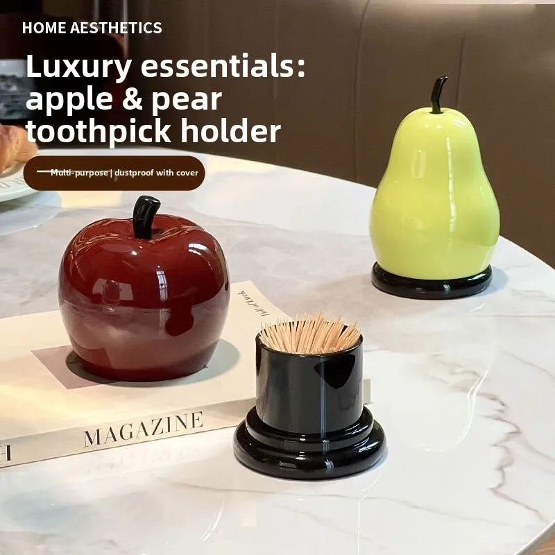 Cute Apple & Pear Shaped Toothpick & Floss Container, High-End Household Cotton Swab Storage Box