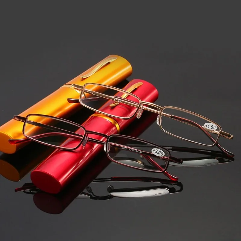 نظارات قراءة لكبار السن مع صندوق نظارات مجاني مضاد للتعب إطار معدني نظارات ريترو بسيطة متوفرة في +100 ~ +400 #4