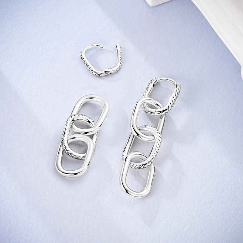 New Classic Earring For Women 925 Silver Sparkling Zircon Serpentine Rectangular Star Cat Double Hoop Earring Engagement Jewelry