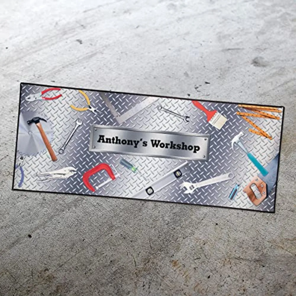 VIKAMA Metal Double Wide Custom Garage Mat - Man Cave, Workshop, Car, Motorcycle Gift for Dad, Grandpa, Business