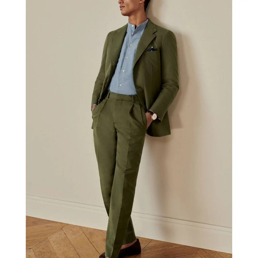 

Dark Green Men's Suits 2 Pieces Jacket Pants Chic Daily Casual Work Commute Social Party Male Suit Set