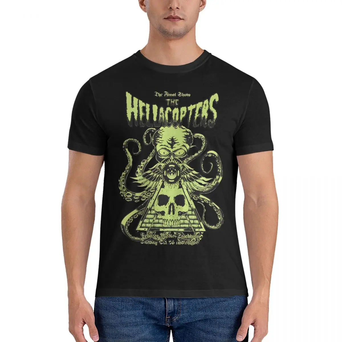 Men GREEN T Shirts Hellacopters 100% Cotton Clothes Crazy Short Sleeve Crew Neck Tee Shirt Classic T-Shirts