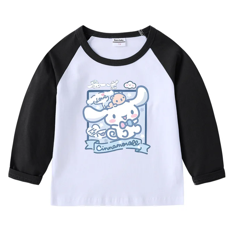 

Sanrio Hello Kitty Kuromi My Melody Cinnamoroll Spring Autumn Children Cartoon Top Shirt Clothes Boys Girls Baby Cotton T-shirt